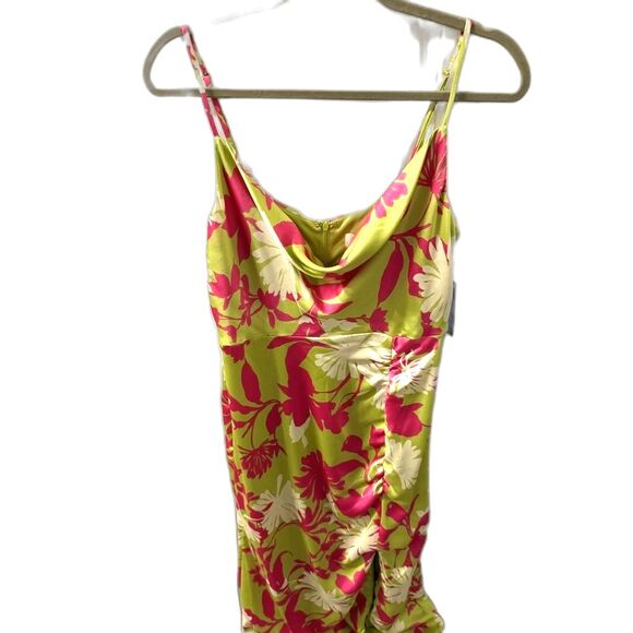Taylor Women Dress Cosmo Midi Slip Green Pink Floral size 10 Party Prom Sexy - Picture 2 of 5